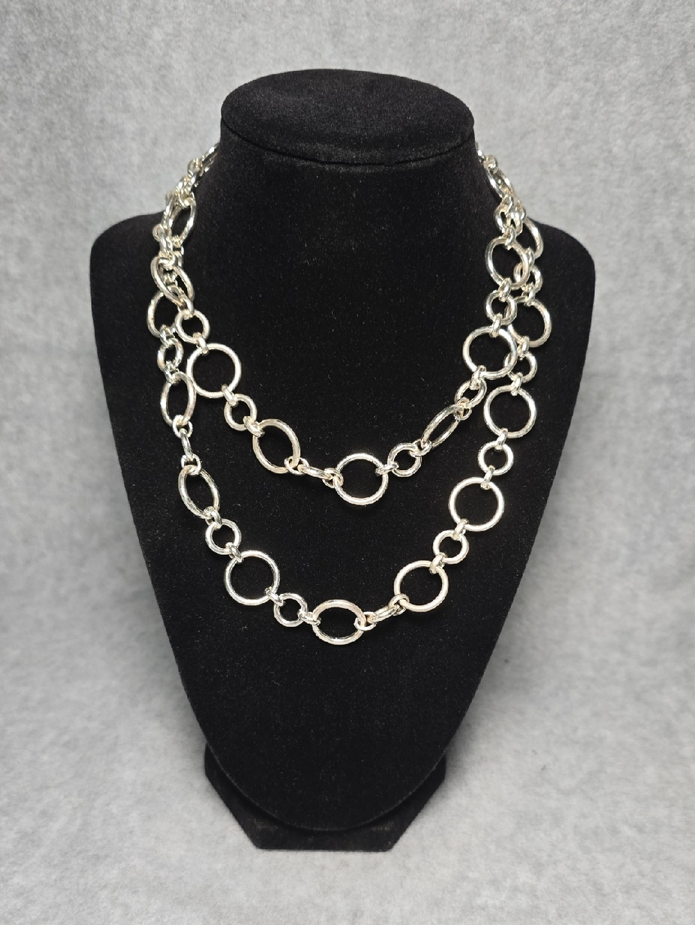Chaps Silver-Tone Double Layer Open Circle Necklace